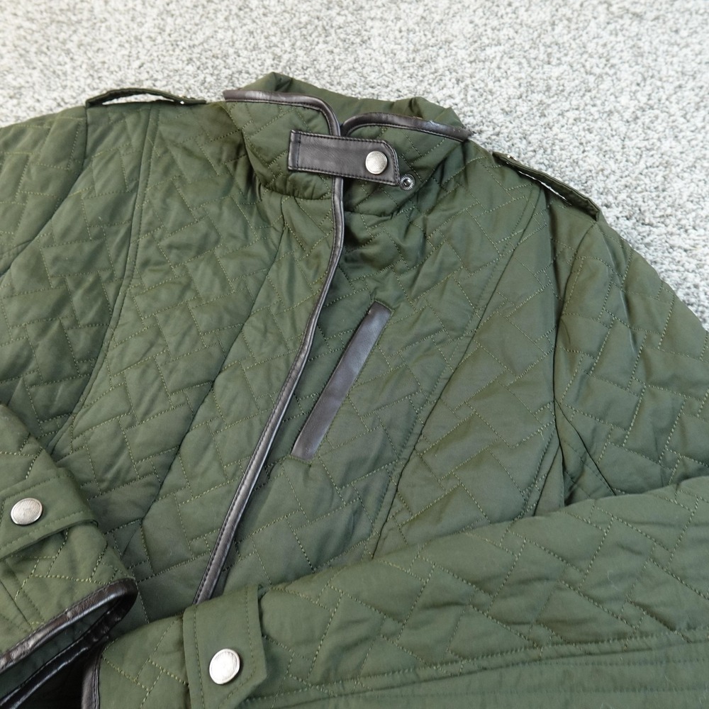 Cole Haan Coat Womens L Green Quilted‎ Belted Full Zip Long Parka Jacket Preppy